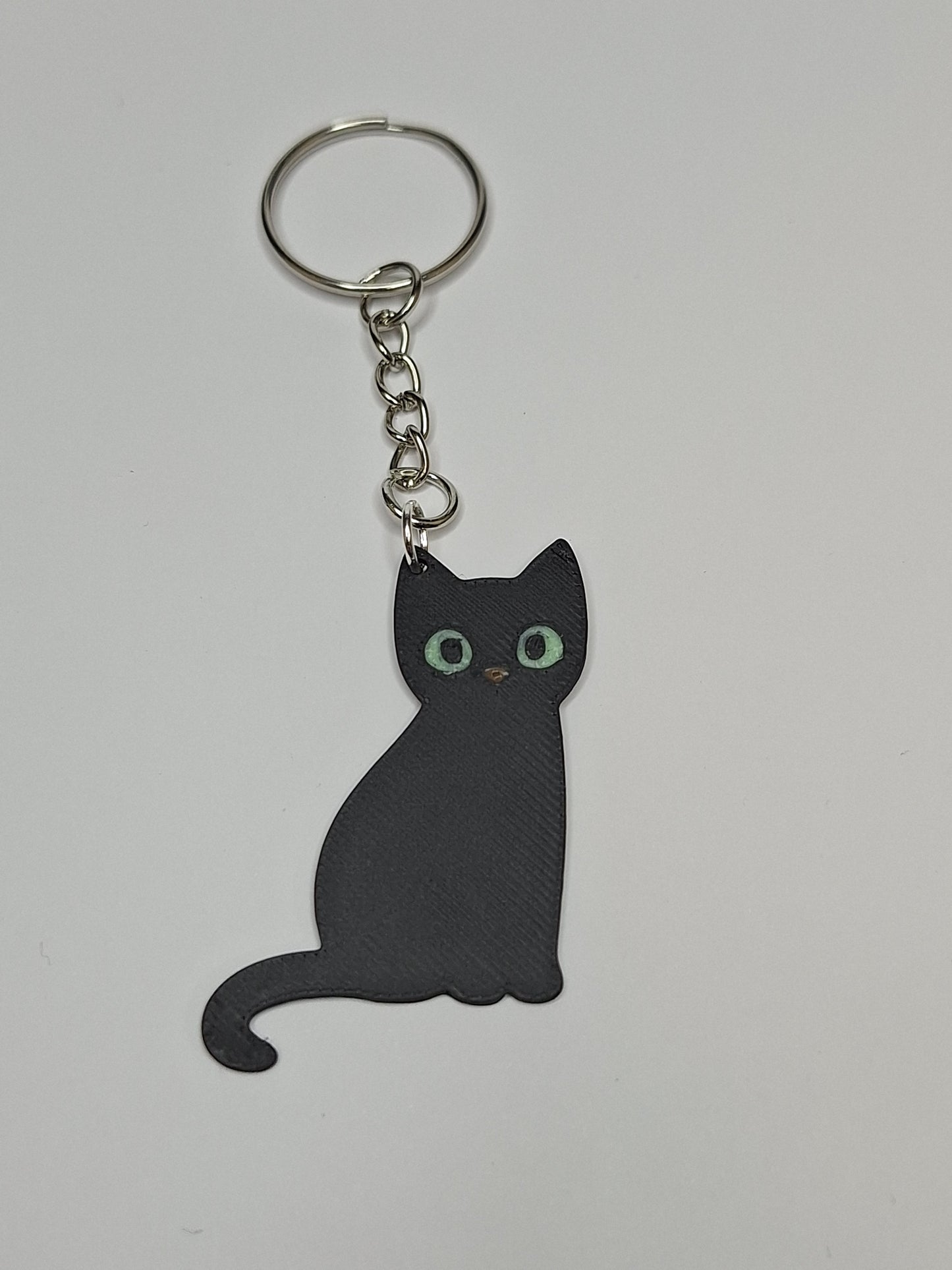 3D Printed Black skeleton cat keyring