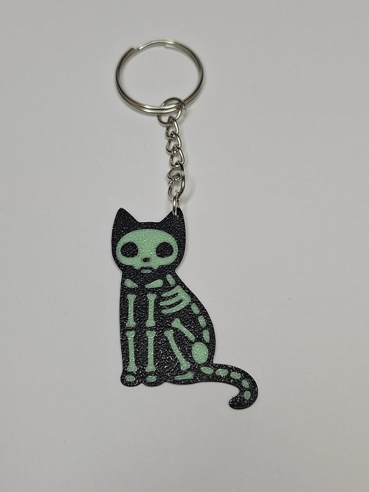 3D Printed Black skeleton cat keyring