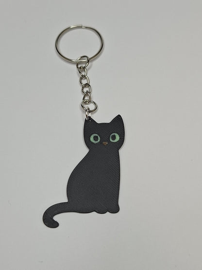 3D Printed Black skeleton cat keyring