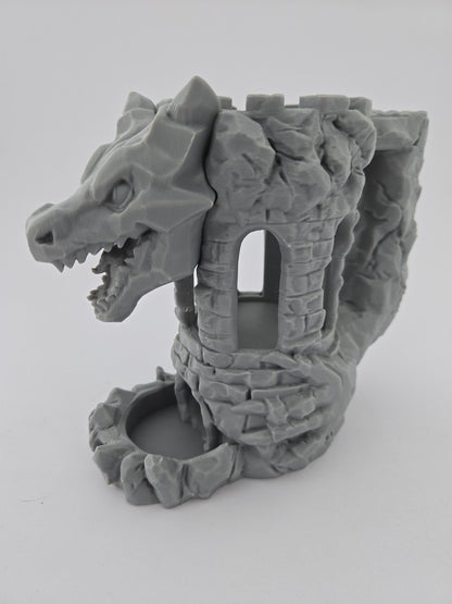 3D Printed Dice Tower with Dragon & Can Holder