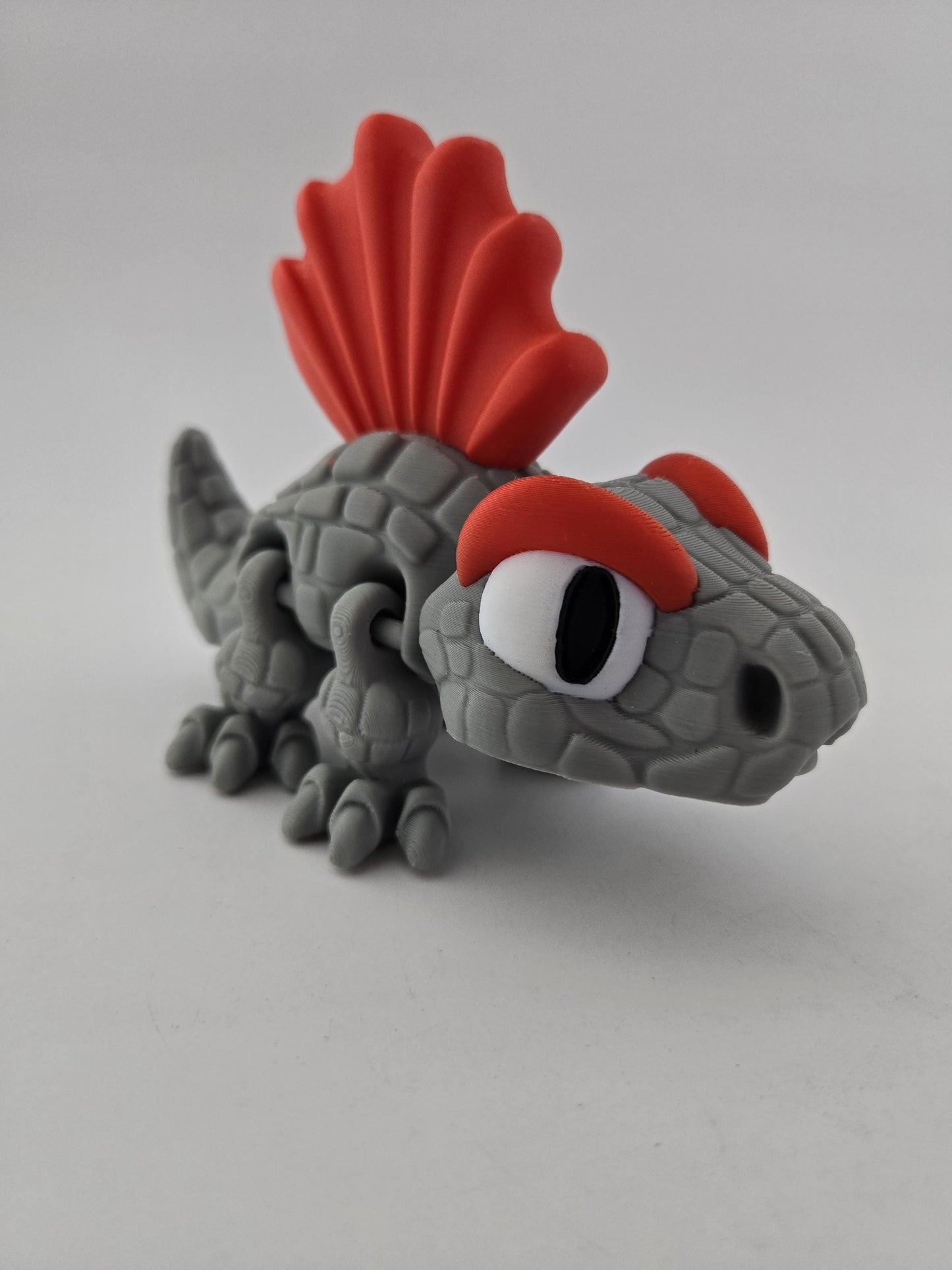 3D Printed Grey Dimetrodon with Red Fin