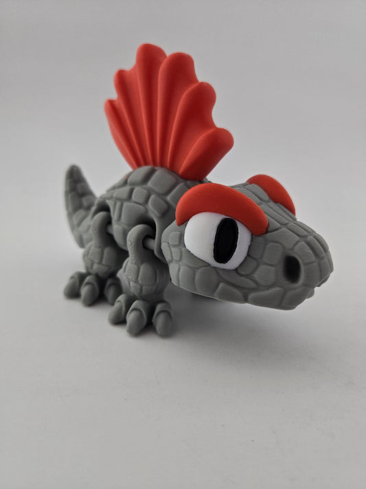 3D Printed Grey Dimetrodon with Red Fin