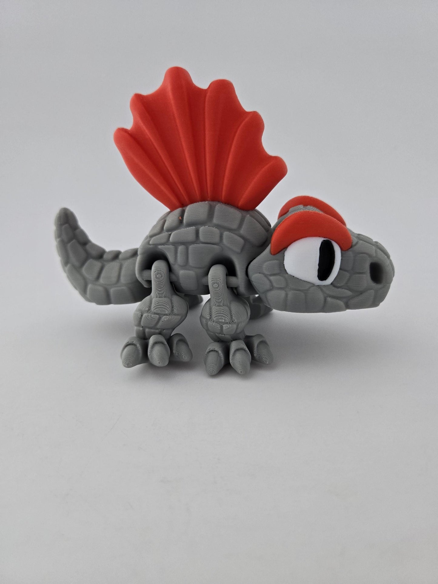 3D Printed Grey Dimetrodon with Red Fin
