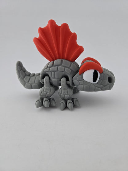 3D Printed Grey Dimetrodon with Red Fin