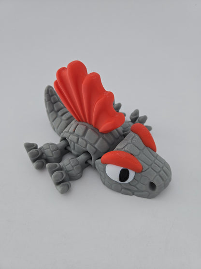 3D Printed Grey Dimetrodon with Red Fin