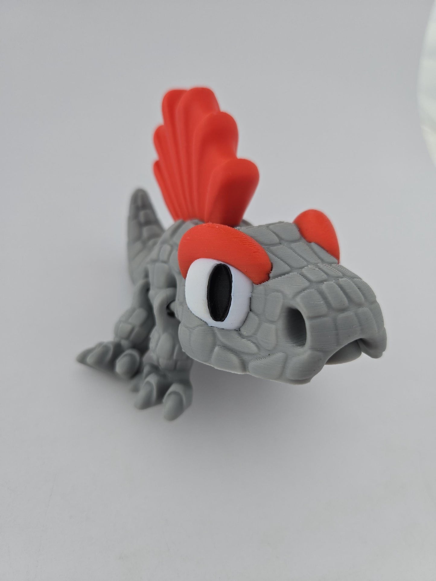 3D Printed Grey Dimetrodon with Red Fin