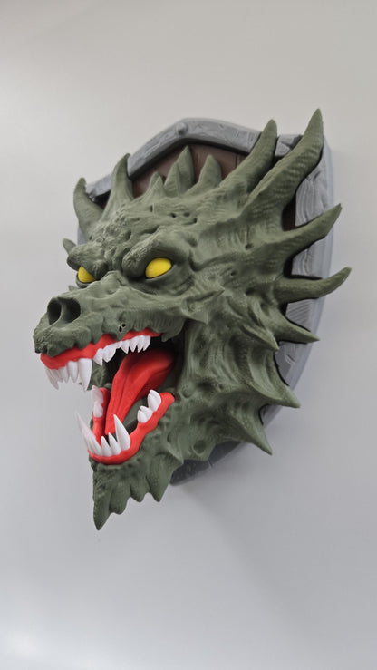 Dragon Head Mounted on Shield Wall Art