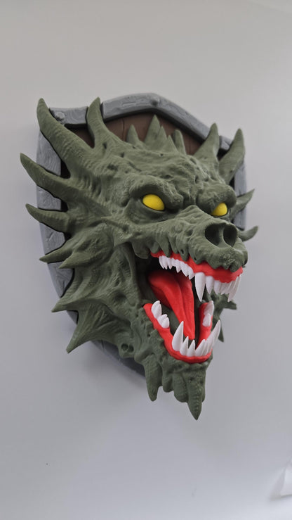 Dragon Head Mounted on Shield Wall Art