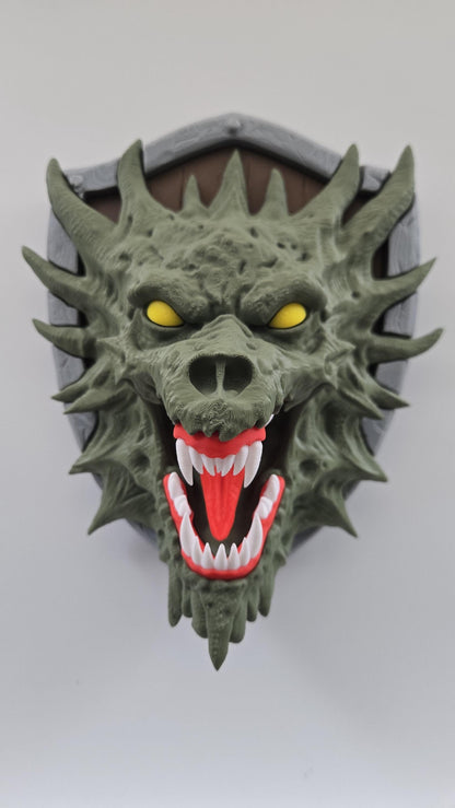 Dragon Head Mounted on Shield Wall Art