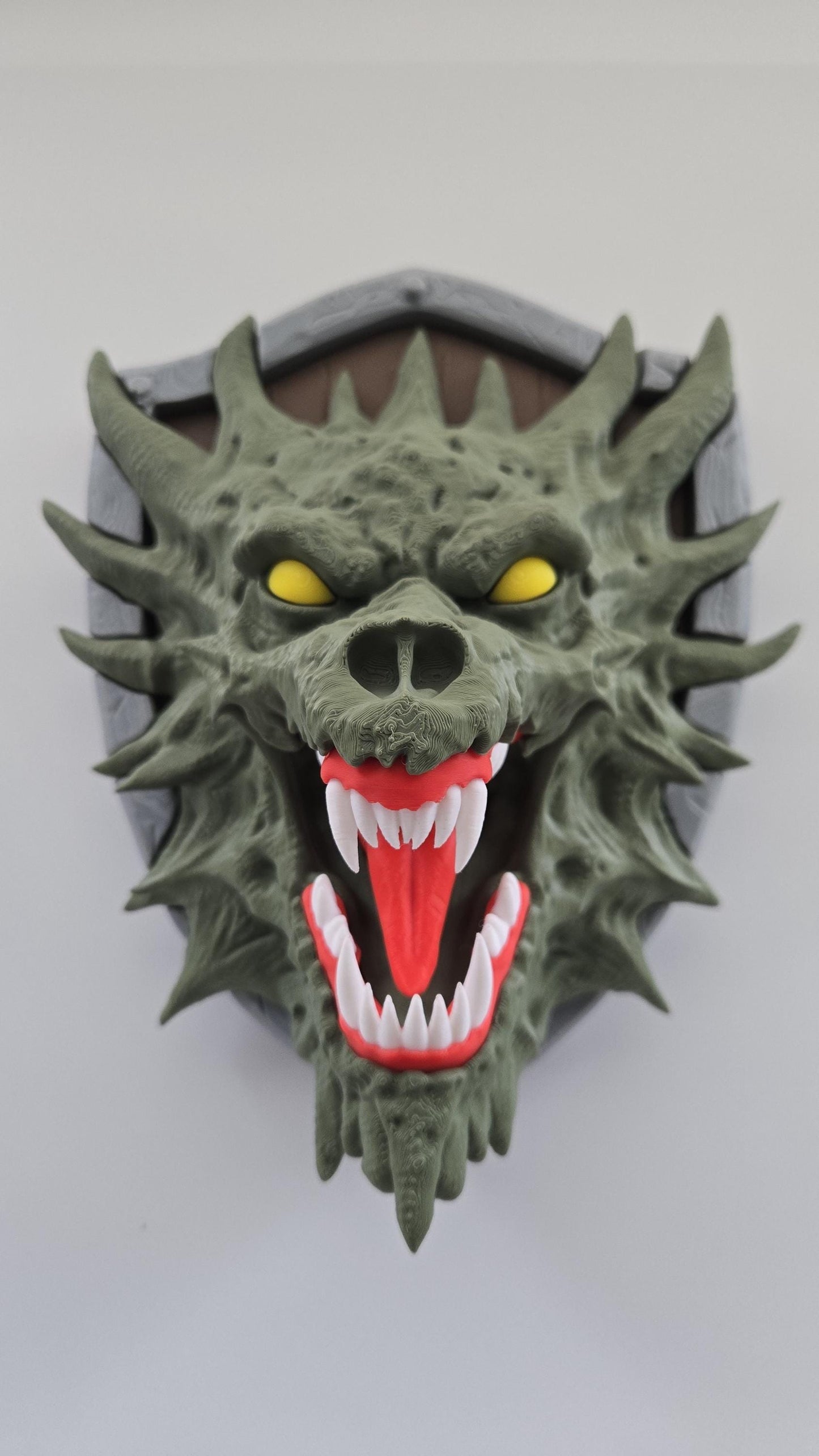 Dragon Head Mounted on Shield Wall Art