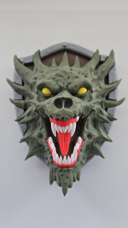 Dragon Head Mounted on Shield Wall Art
