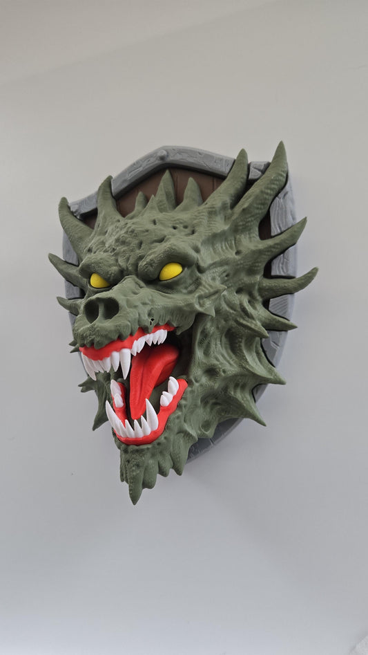 Dragon Head Mounted on Shield Wall Art